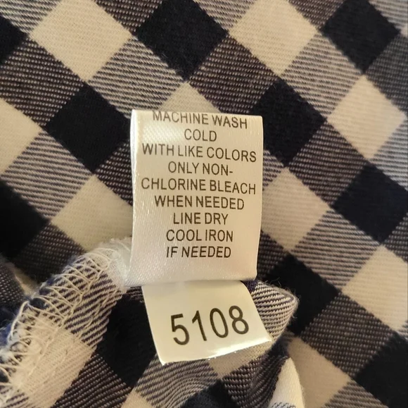 Lulu-B Long Sleeve Gingham Pullover Collared Blouse, Navy Blue and White Size L - Picture 12 of 12